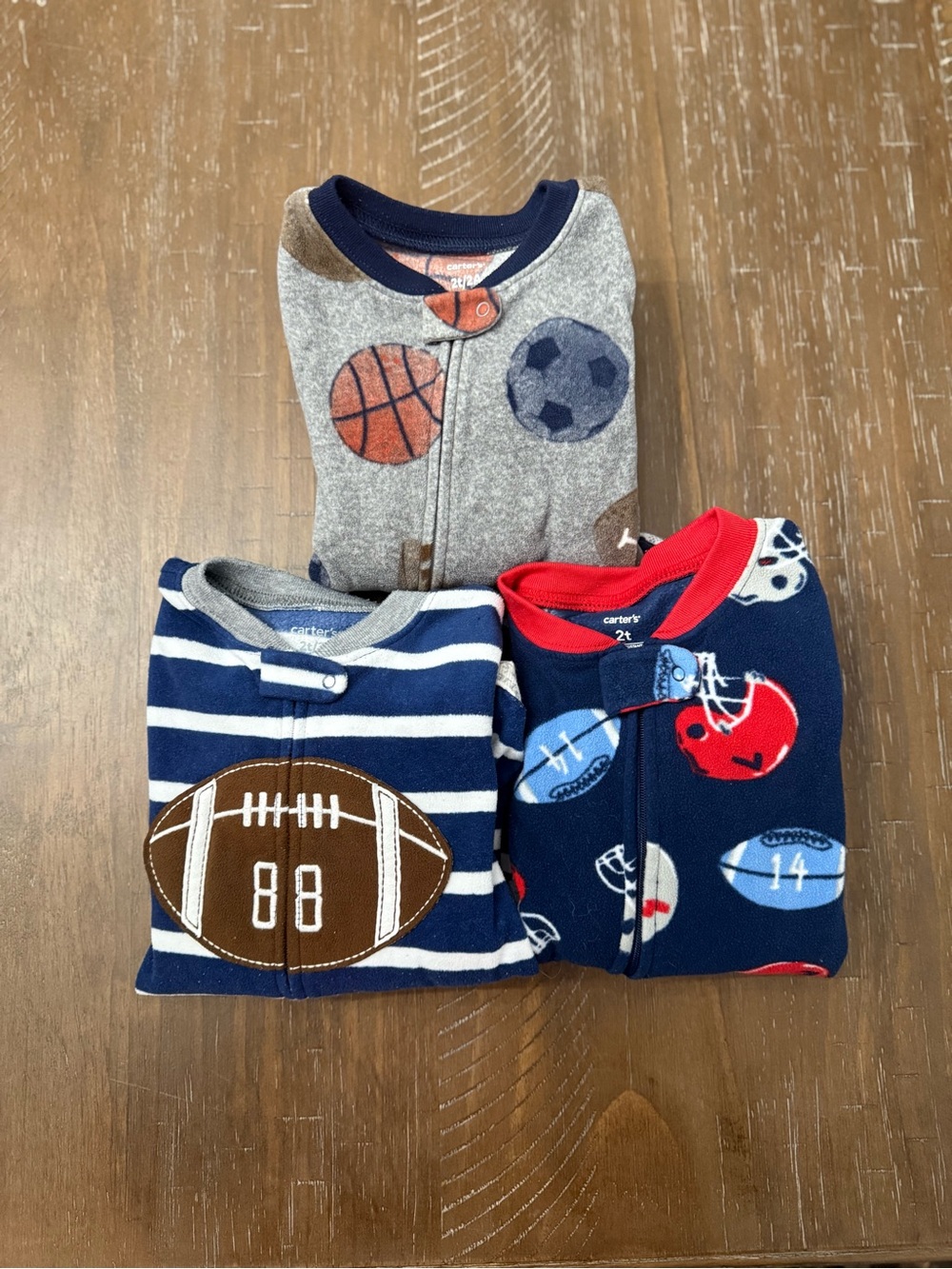 Set of 3 Carter's Fleece Footie Pajamas Sports-Print - size 2T